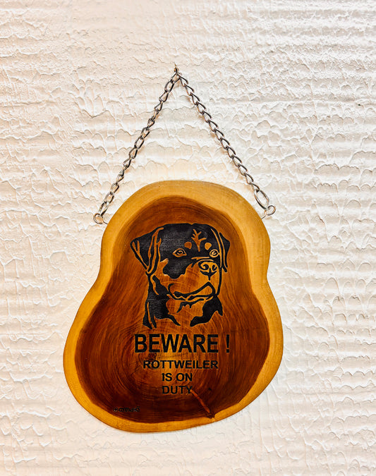 Premium Teak Wood "Rottweiler On Duty" Warning Sign – Handcrafted Wall Hanging