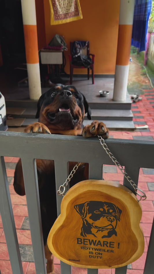 Premium Teak Wood "Rottweiler On Duty" Warning Sign – Handcrafted Wall Hanging